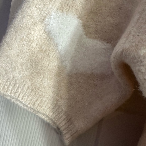 Cream/Tan and White Heart Design Knit Short Sleeve Sweater Size L - Picture 5 of 15